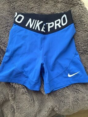 Nike Pro Blue Women's Compression Shorts - Black Waistband